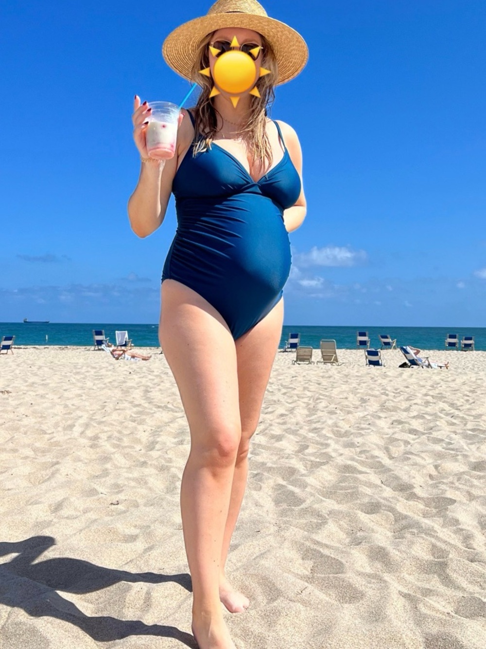 Navy Blue One-Piece Maternity Swimsuit